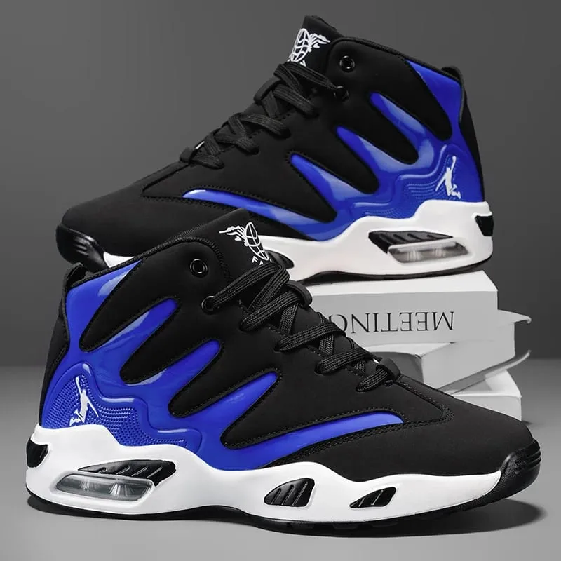 Men's Breathable Lightweight High-Top Basketball Shoes - Non-Slip Rubber Sole Geometric Pattern Design Suitable for Running Training and Casual Wear - Stylish Sneakers for All Seasons - Perfect Gift for Him Durable Basketball Gear Athletic