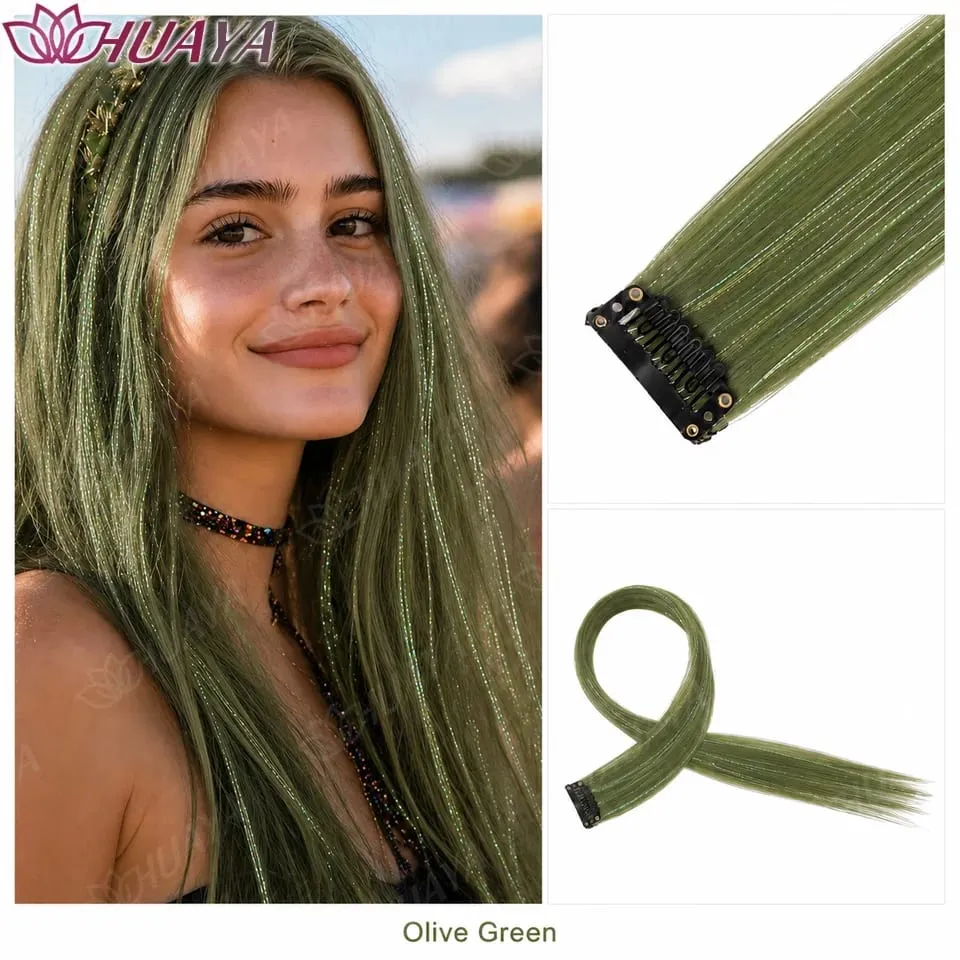 Synthetic Glitter Hair Tinsel Clip In Extensions for Women Girls Colorful Party Festival Cosplay Hair Accessories