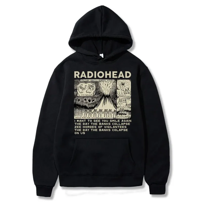Vintage Rock Grubu Radiohead Kapüşonlu Üst Hip Hop Her Şey Müzik Albümü Baskı Kazak Harajuku Sokak Boyu Kapüşonlular Gençler