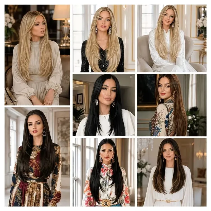 22Inch Synthetic Long Straight Multi Layer Hair Extension BB Clip Style Fiber Hairpiece for Women Daily Wear Confident Elegant