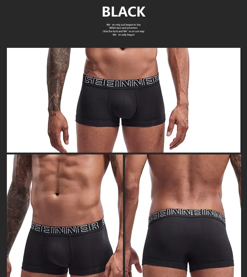 Seeinner Herren-Boxershorts, Baumwolle, U-Konvexbeutel, Unterwäsche, weiche, bequeme Unterhose, Cueca Masculina, M-XXL, Schwarz, Weiß, Grau
