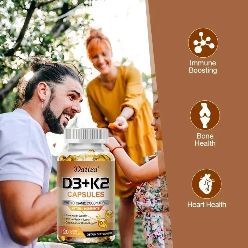 Vegansk vitamin D3 K2 kapsler - Økologisk kokosolie - Dagligt tilskud for et sundt immunsystem og knogler Gluten- og sojafri