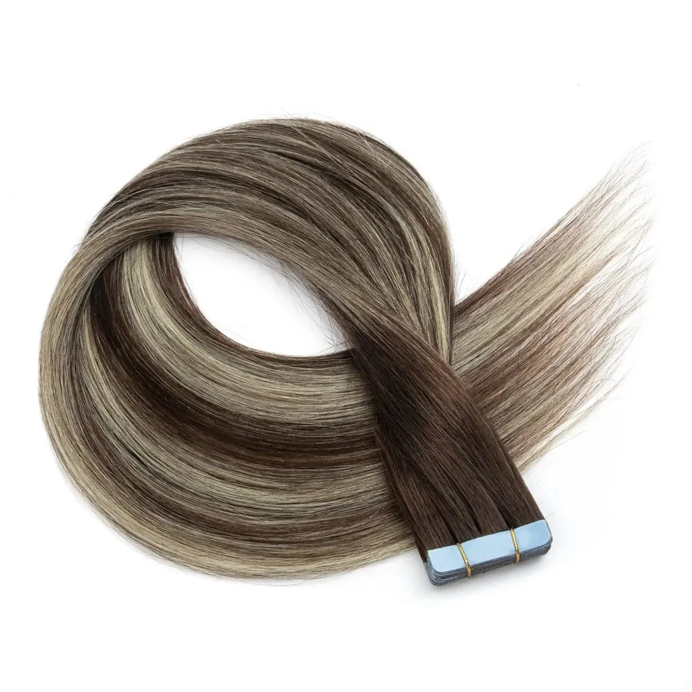 Real Human Hair Tape in Extensions 16'' 20'' Natural Straight High Light Seamless Tape Hair On Double Sided Tape 20pcs 30g/pack
