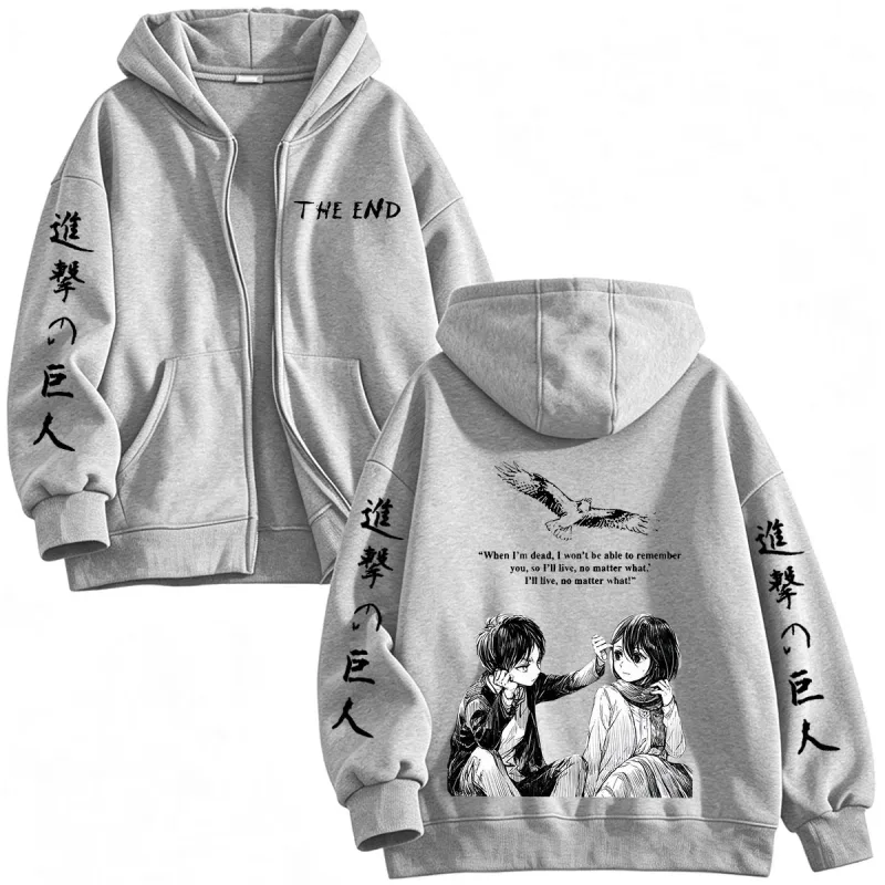 Anime Attack on Titan Mikasa Ackerman Eren Jaeger Zipper Hoodies Men Clothing Long Sleeves Zip Up Hooded Sweatshirt Jackets Coat