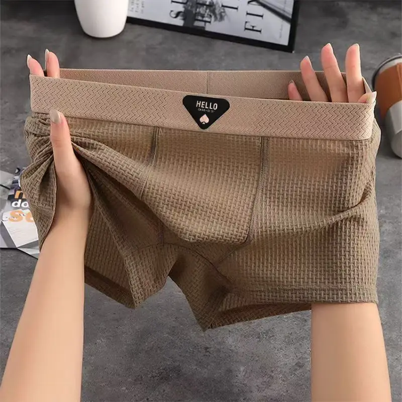 4pcs Men's Boxer Shorts Ice Silk Underwear Underpants Cool Breathable Sexy Slim Panties Mesh Lingerie
