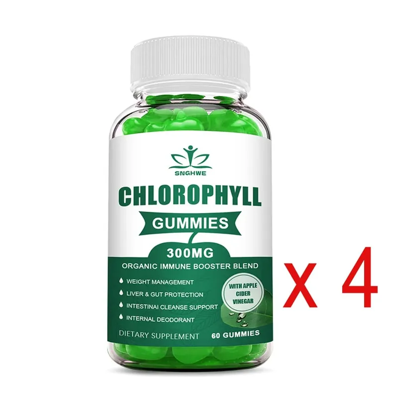 Chlorophyll Gummies-with ACV Vitamin D3 C E B12 -Natural Deodorant Energy Boost Immune&Digestion Support Vegan 60 Candies