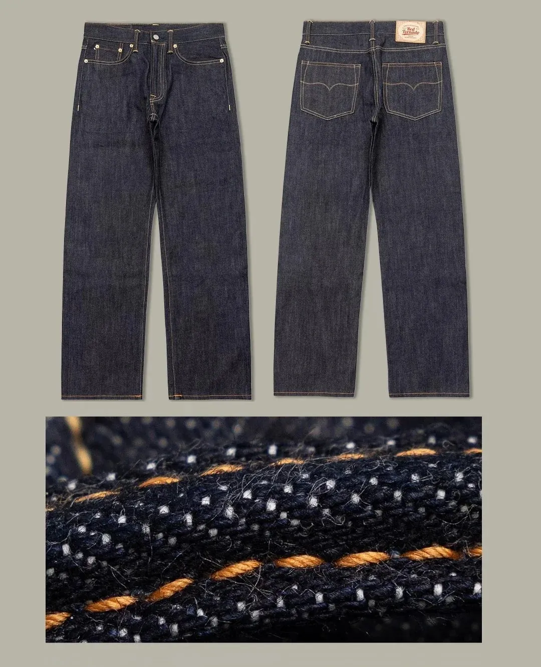 Red Tornado 12.5oz Vintage Selvedge Jeans Rinsed Relaxed Straight Leg One-wash Raw Denim Trousers for Men