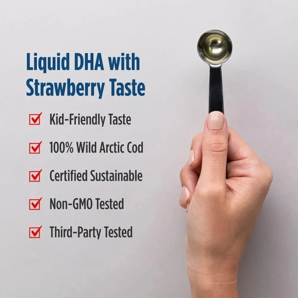 Kids DHA Omega 3 Fish Oil Liquid Berry Flavor Daily Nutrition Supplement Easy to Take Omega 3 Formula for Children 60ml