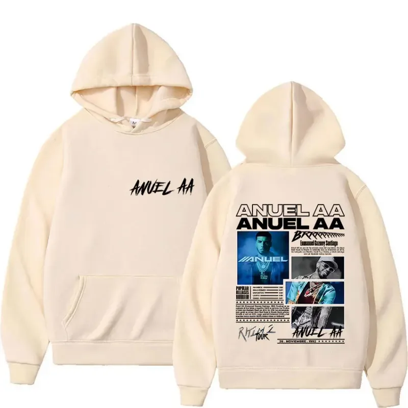 Rapper Anuel AA Rhlm 2 Album 2025 Merch Hoody Men's Clothing Rock Hip Hop Oversized Sweatshirts Winter Casual Long Sleeve Hoodie