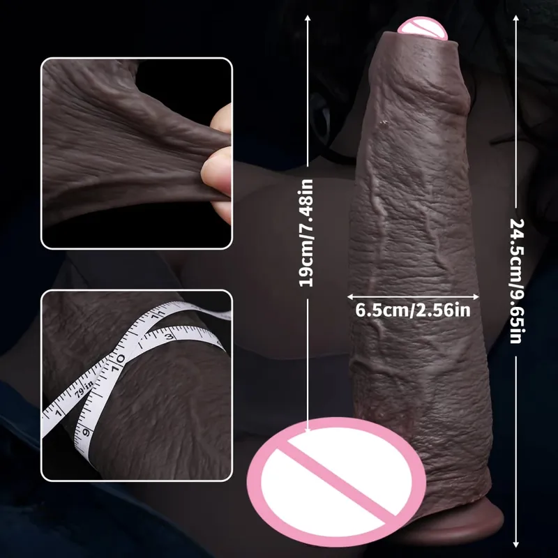 Realistic Silicone Dildo Black Soft Penis Sliding Foreskin Cock Male Genitals Vaginal Masturbation Suction Cup Dick Anal Sex Toy