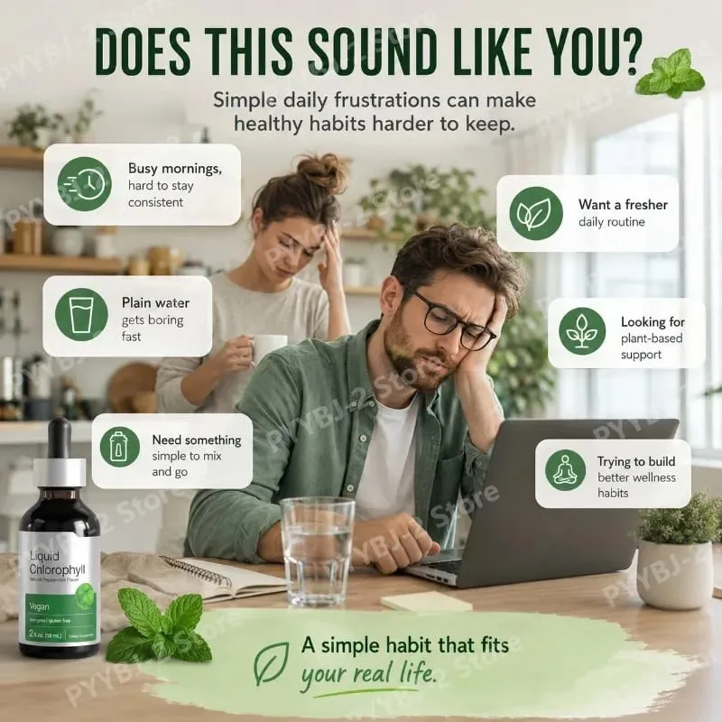 Chlorophyll Liquid Drops Mint Flavor 59ml with Herbal Plant Extract Natural Dietary Supplement Mix with Water for Consumption