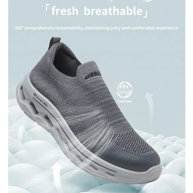 Desai Men's 2026 Autumn Mesh Slip-on Shoes Breathable Hollow Thick Sole Lightweight Casual Sneakers Walking Daily Footwear