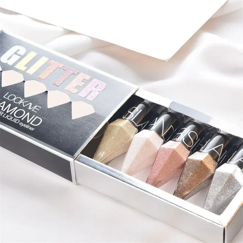 5pc/set Professional Shiny Eye Liners Cosmetics for Women Pigment Silver Rose Gold Color Liquid Glitter Eyeliner Beauty Makeup