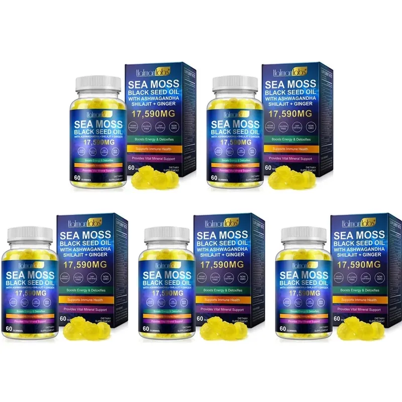HalmanLabs Sea Moss Black Seed Oil Gummies with Vitamin C and Vitamin D for Immune Health and Vital Mineral Support 60 Gummies
