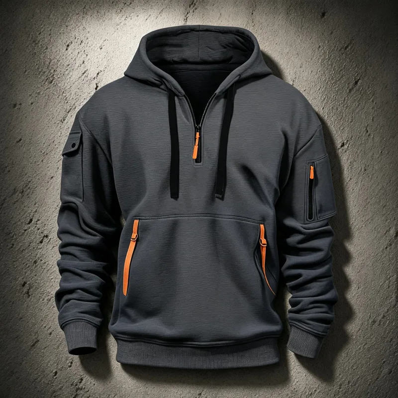 Men's Spring Autumn Hooded Sweatshirt Zip Multi Pocket Pullover Casual Sports Jacket Fashion Trendy Hoodie Top for Men Street