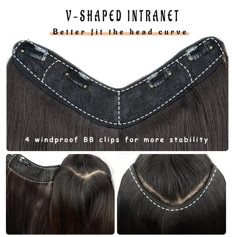 18Inch Synthetic Long Straight Inner Buckle Hair Extension 4 Clips V-shape Natural Brown Black Hairpiece for Women