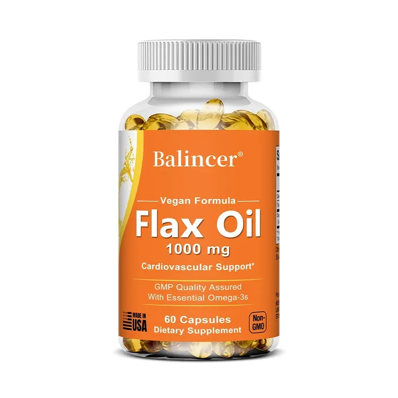 Flaxseed Oil 1000mg + Omega-3 Capsules Plant-Based Omega 3-6-9 Heart Brain Eye Joint Skin Immune & Cardiovascular Support