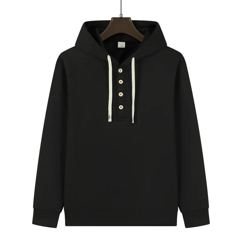 Four button hooded sweatshirt autumn winter men's new long sleeved hooded sweatshirt fashionable and casual men's sportswear,