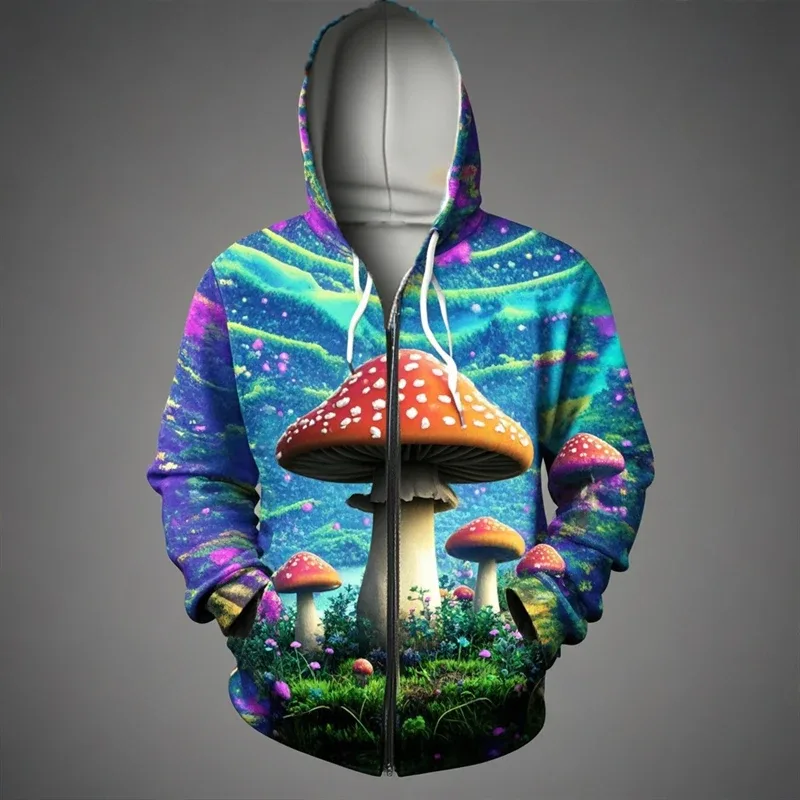 Mushroom 3D Print Zipper Hoodie Men Women Casual Fashion Hooded Sweatshirts Male Oversized Tracksuit Hoodies Man Coat Clothing
