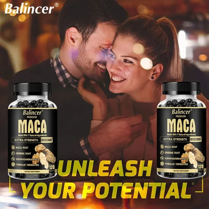 20X Natural Concentrated Extracts Black + Red + Yellow Maca Root Korean Ginseng Ashwagandha Maca Root Capsules 8050 Mg