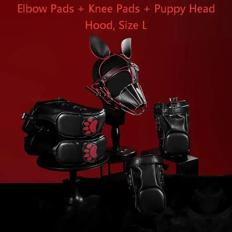 Adult Games Puppy Role Play Kits with Fetish Puppy Hood Mask Binding Gloves Boots Protectors for Couple Crawling SM Sex Toys 18+
