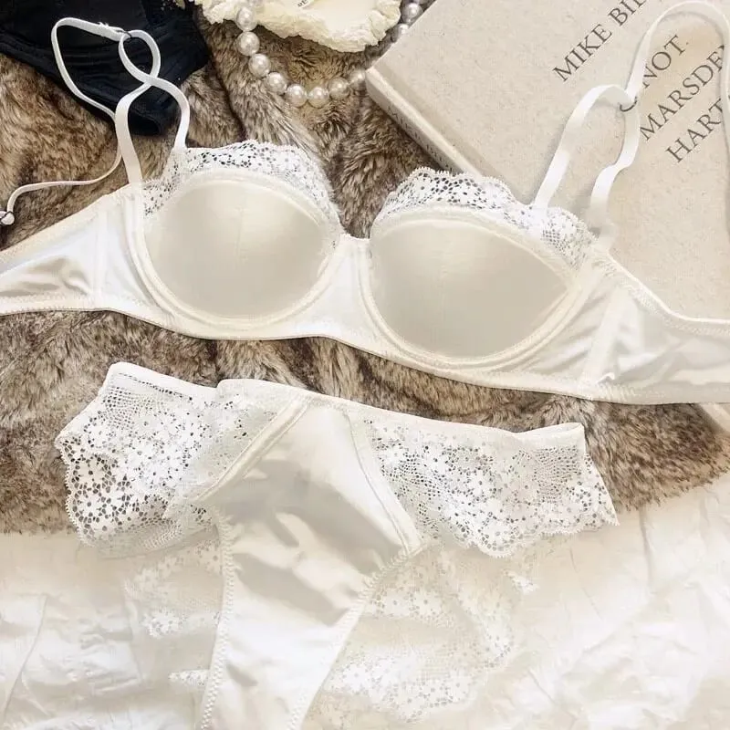 Women French Style Lace Satin Lingerie Set Sexy Push Up Thin Elegant Breathable Comfort Stylish Daily Intimates Wear