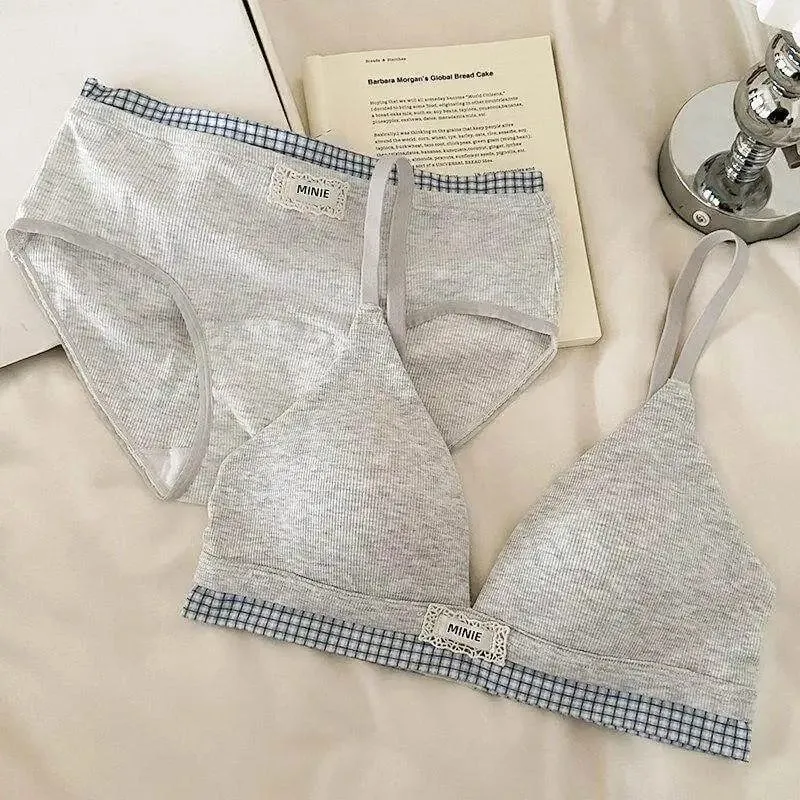 Hot Sale Summer Sweet Modal Cotton Bra Set Ladies Wirefree Support Lift Gathering Anti-Sagging Large Cup Slim Soft Daily Wear