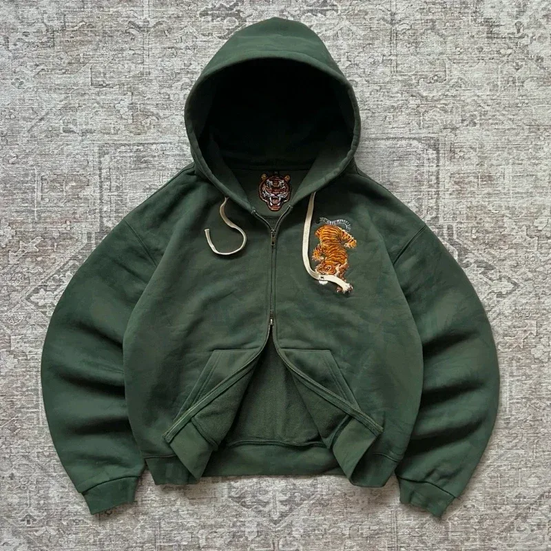 Lalaking Dragon Embroidered Hoodie Japanese Sukajan Style Fleece Lined Pullover Hooded Sweatshirt Loose Casual Streetwear Tops Bago