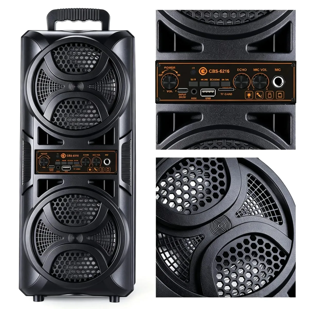 Portable Bluetooth Party Box Speaker Dual 6.5‑Inch Subwoofer Heavy Bass Boombox with Wired Microphone Support 6.35mm Mic AUX TF Card USB FM Radio for Outdoor Camping Home Karaoke Party