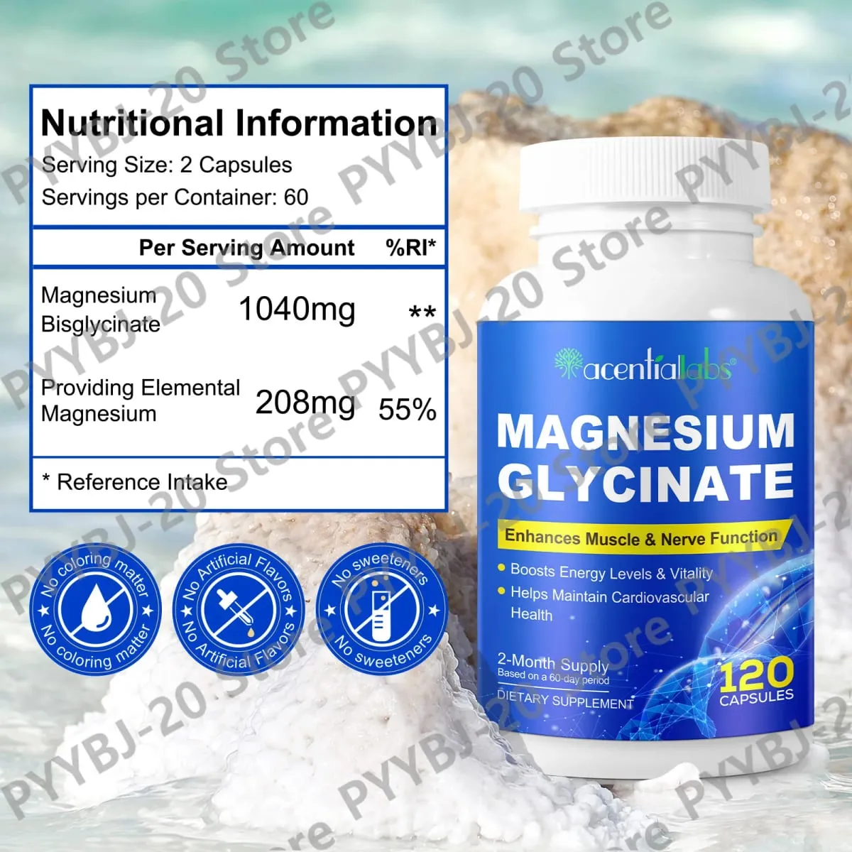 Acentiallabs Magnesium Glycinate 120 Kapsul - Vegetarian Organik Murni Mendukung Kesehatan Tulang Dukungan Tidur & Saraf Otot