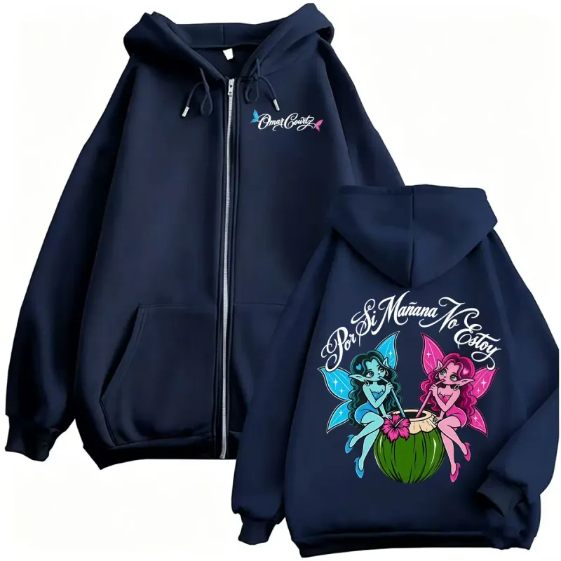 Omar Courtz Por Si Manana No Estoy Tour 2026 Merch Zipper Hoodies Men's Fashion Punk Harajuku Sweatshirt Jacket Coats Streetwear