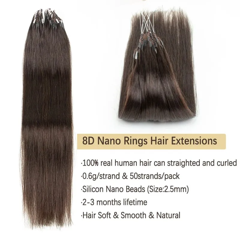 8D Hair Extension Fish Line Micro Link Hair Extensions Human Hair Invisible Nano Rings Beads 0.6g/pcs 50strands/pack 30G/Pack