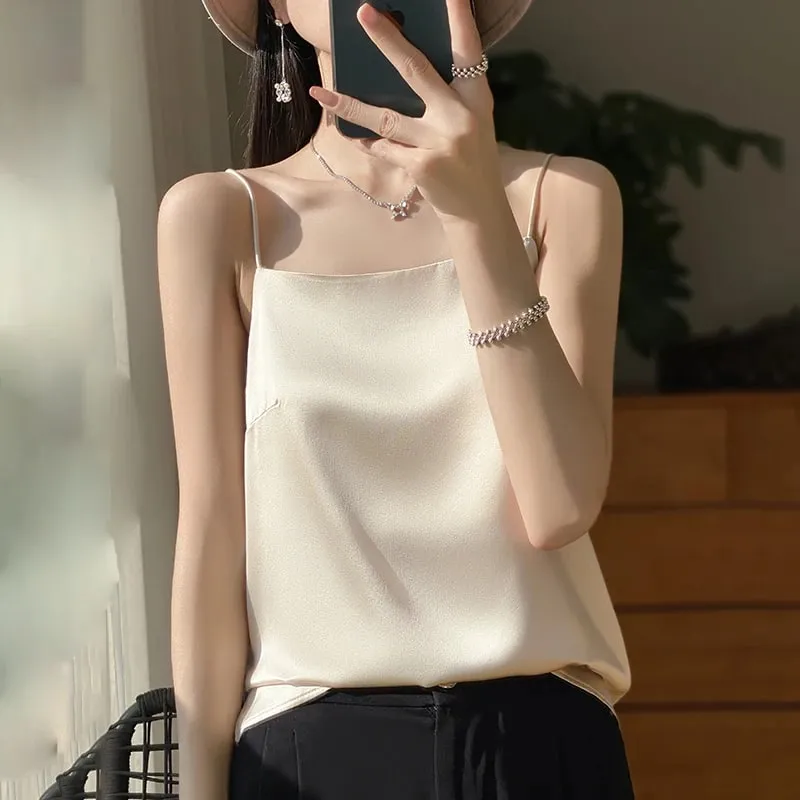 Ny is silke sexet satin rem dame forår/sommer vest ensfarvet ærmeløs sexet komfortabel silke undertøj vest RW-D19