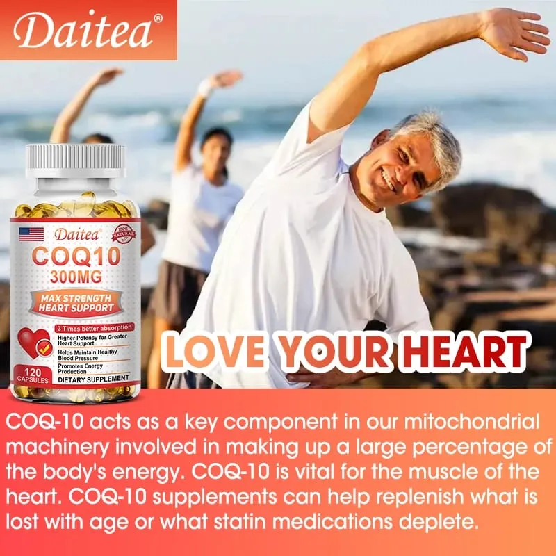 Coenzyme Q10 Capsules 300 Mg Each To Promote Cardiovascular Health and Heart Health Provide Energy To Support Joint Health