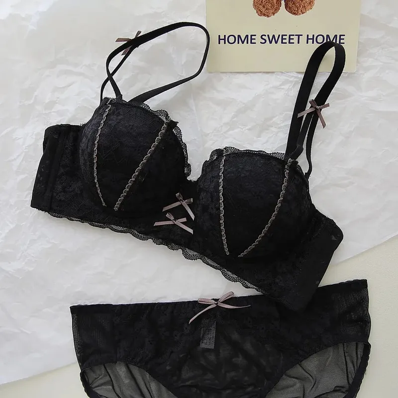 French Lace Women Bra Set Wire Free Push Up Lingerie Set Small Bust Lift Enhance Brassiere And Panty Underwear 32‑38 — image 9