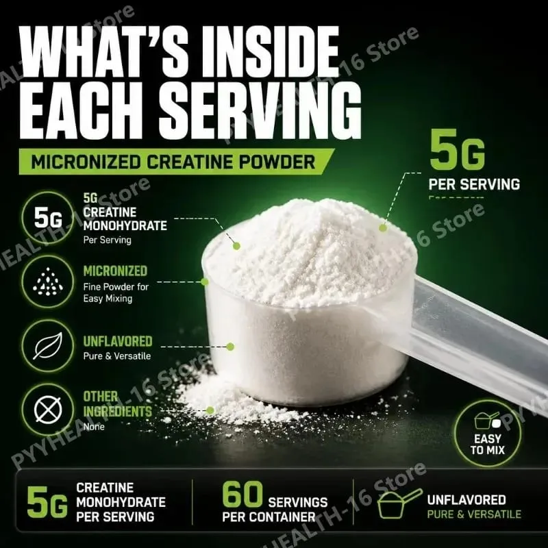 Micronized Creatine Monohydrate Powder Pure Unflavored Muscle Strength & Lean Muscle Support 5g Per Serving 300g 60 Servings