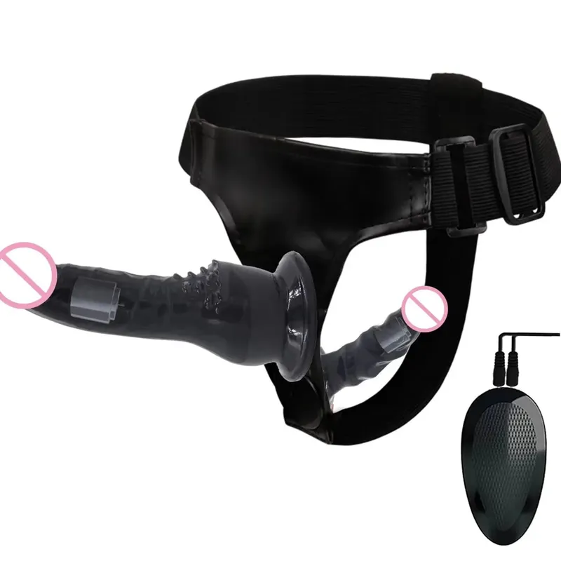 Vibrating Double Penetration Strap On Dildo Harness Adjustable Belt Dual Ended Anal Plug Sex Toy for Couples Remote Control A
