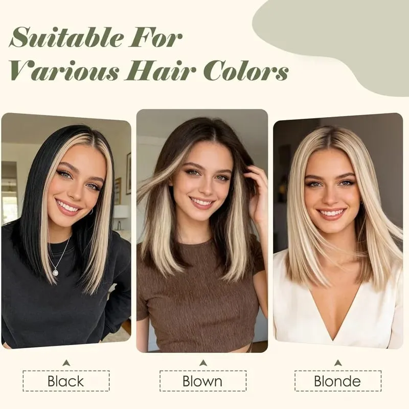 6PCS 6 Clips In Synthetic Hair Extensions Black Color Dark Blonde Short Straight Highlights Hairpin Hairpiece For Women