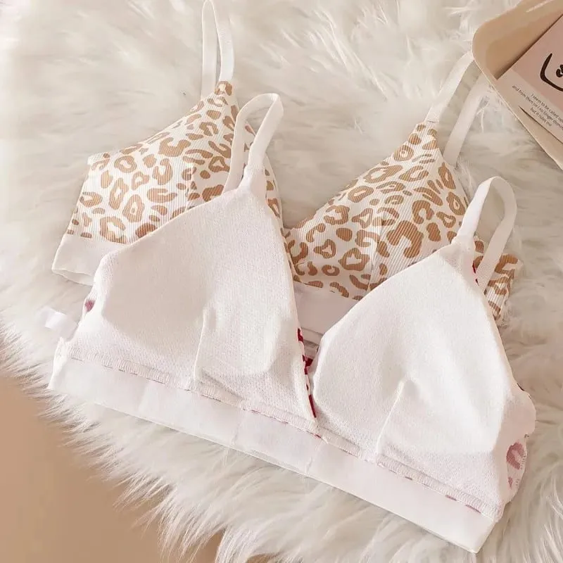 1/2/3set Women V-Neck Bra And Panties Set Low Waist Panties Female Sexy Lingerie Set Leopard Print Cotton Bra Sport Underwear