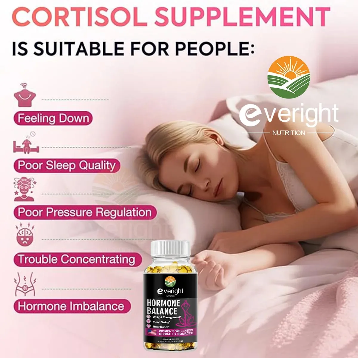Hormone Balance Capsules for Women Mood Swings Menopause Sleep Anxiety Stress Cortisol Health Supplement