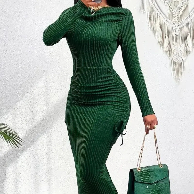 Vestidos De Verano Mujer New Slash Neck Dresses for Women Long Sleeve Women Dress Slim Lace-up Package Hip Dress Women