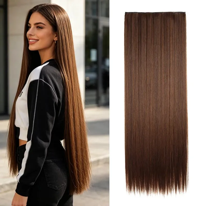 Synthetic 32Inch/40Inch Super Long Straight Clip In Hair Extensions Heat Resistant Hairpiece for Women Daily Party Use