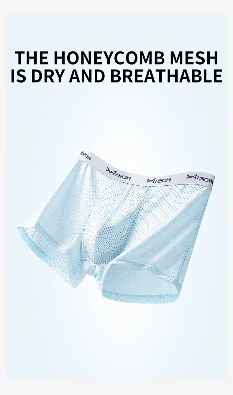 MiiOW 3Pcs Ice Silk Men's Underwear Boxers Breathable Mesh Mens Underpants 7A Antibacterial Cotton Crotch Man Panties Boxers