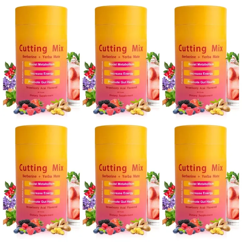 Berberine Yerba Mate Drink Mix Cutting Metabolism & Energy Support Strawberry Acai Flavor Gut Wellness 30 Stick Packs 180g