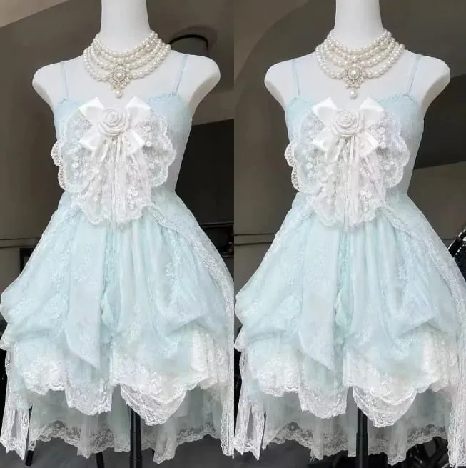 Japanese Style Sweet Lace Bow Kawaii Lolita Dress Women Vintage Ruffles Cake Dresses Harajuku Y2k Slim Bandage Dress 2026 Summer