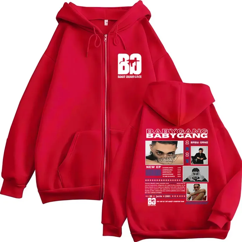 Sudadera con capucha y cremallera para hombre, rapero Baby Gang 2025, sudadera gótica de manga larga con cremallera, abrigos Vintage de gran tamaño, chaqueta con capucha, 2025