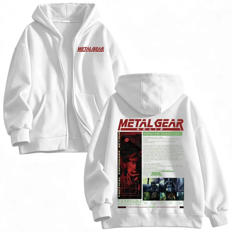 Metal Gear Solid MGS1 Solid Snake Game Zipper Hoodies Men's Women Clothing Fashion Gothic Zip Up Hooded Sweatshirts Jackets Coat