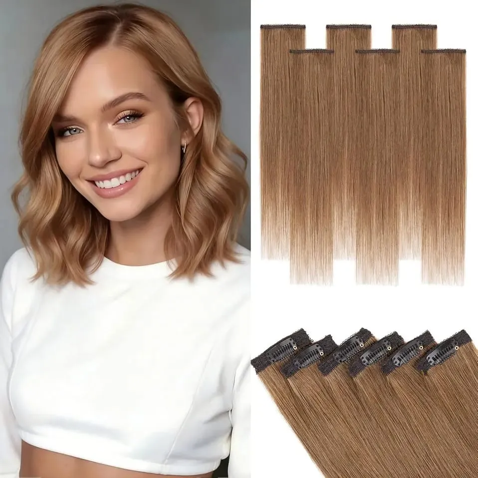 6 Pcs Clip In Human Hair Extensions Single Clip Ins Short Hair Extensions Seamless Straight Highlight Hairpieces for Women