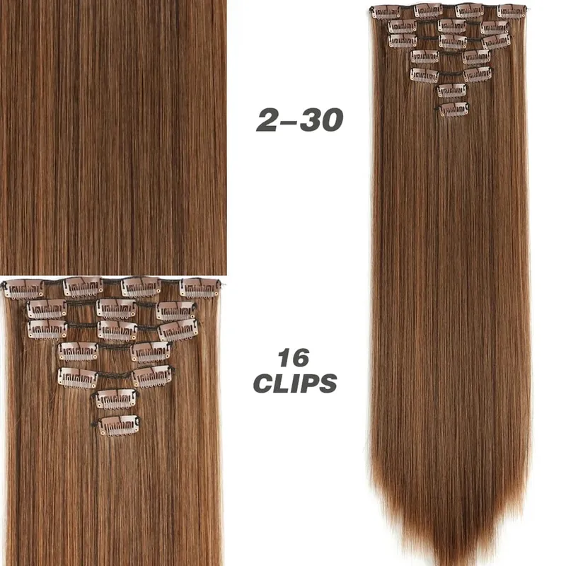 Synthetic 7Pcs/Set 22" Wavy Hairpiece Straight 16 Clips Hair Extensions Heat Resistant Styling False Hair