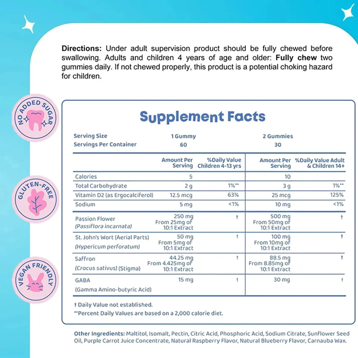 Mood Snacks - Kids Saffron Gummies Natural Berries Supplements Nag-aalok ng Mood Support at Nakakapagpakalma ng Temper Tantrums Sugar Free Gummies
